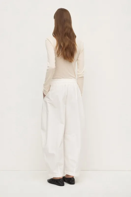 White Voluminous Cotton Barrel-Leg Pant