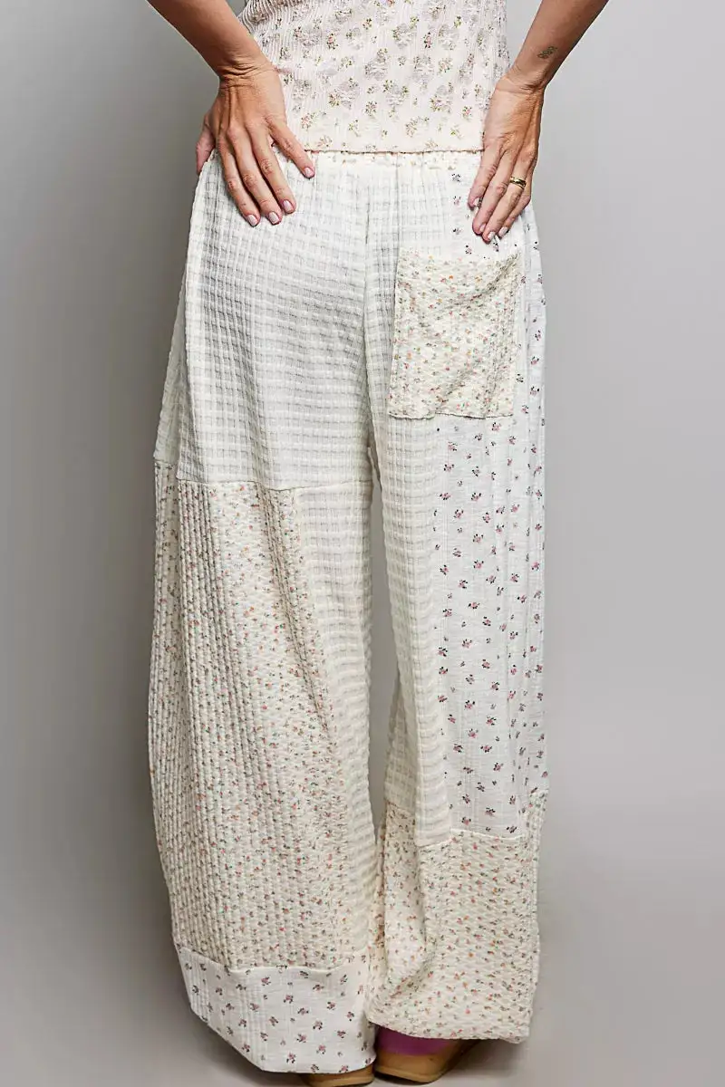 Relaxed Patchwork Mixed Knit Wide Leg Pants