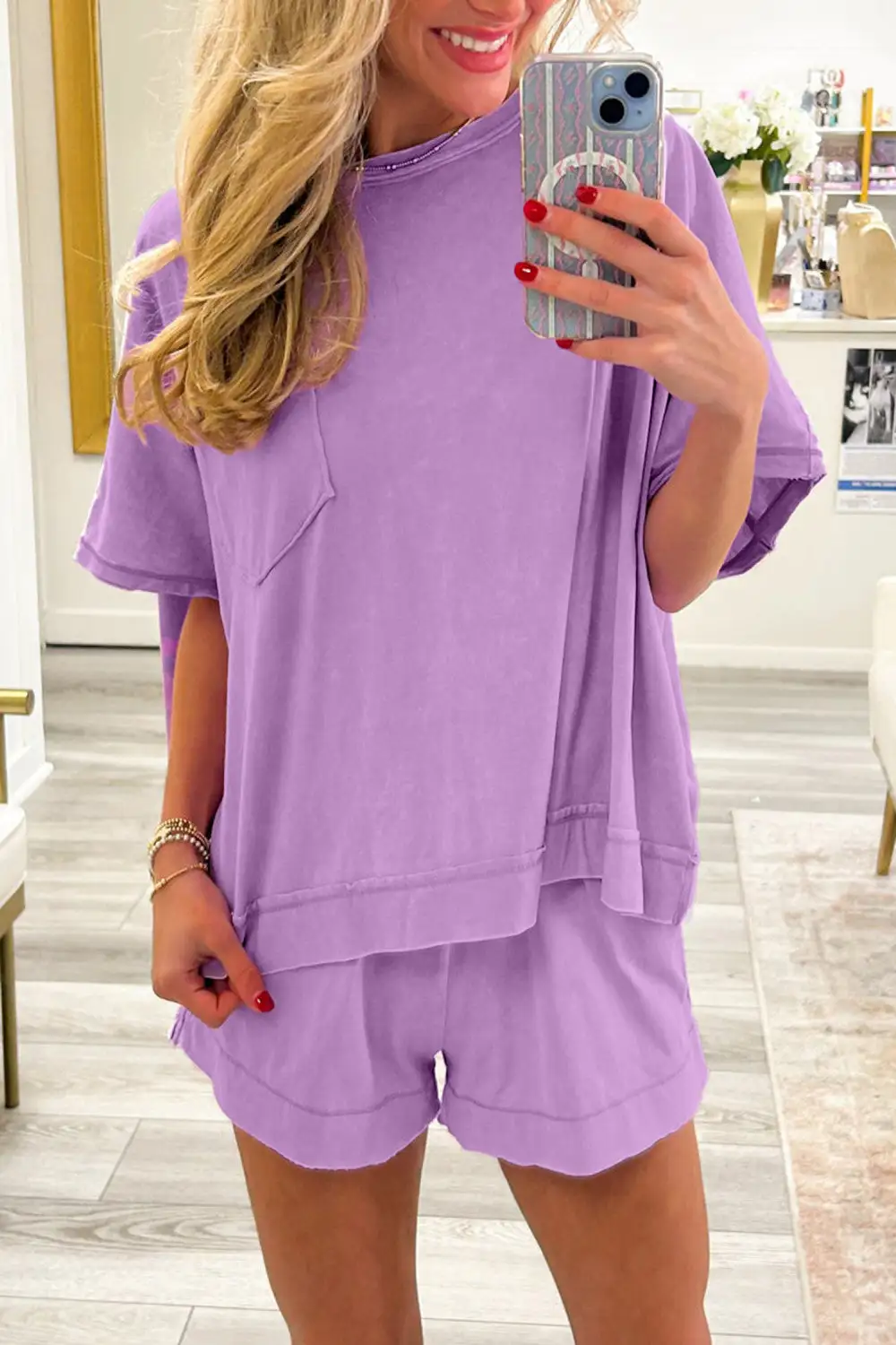 Elegant Raw Hem Patch Pocket Oversized Two Piece Set