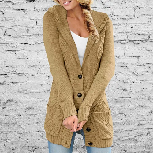 Women Plain Long Sleeve Comfy Vintage Cardigan