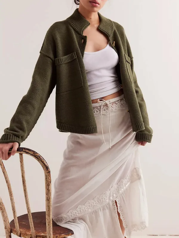 Knit Upright Collar Cardigan
