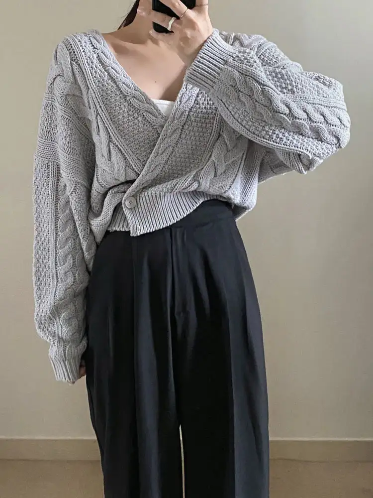 Deep V-Neck Knit Cardigan