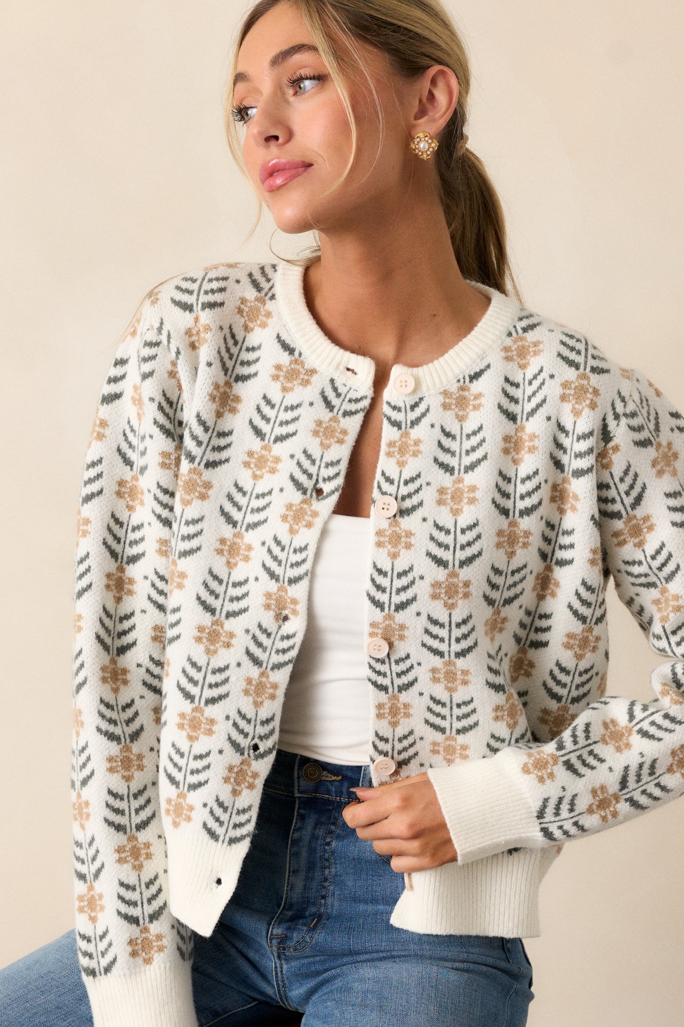 Petal Palette Ivory Button Front Cardigan