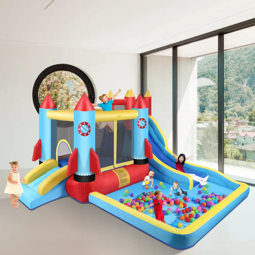 146''x 132'' x 82'' Inflatable Bounce Houses for Kids 3-12 with Blower Double Slide Climbing Wall and Ball Pit/Large Pool Outdoor/Indoor Bouncy House, PVC, Child, Teen, Toddler, Tween, Adult