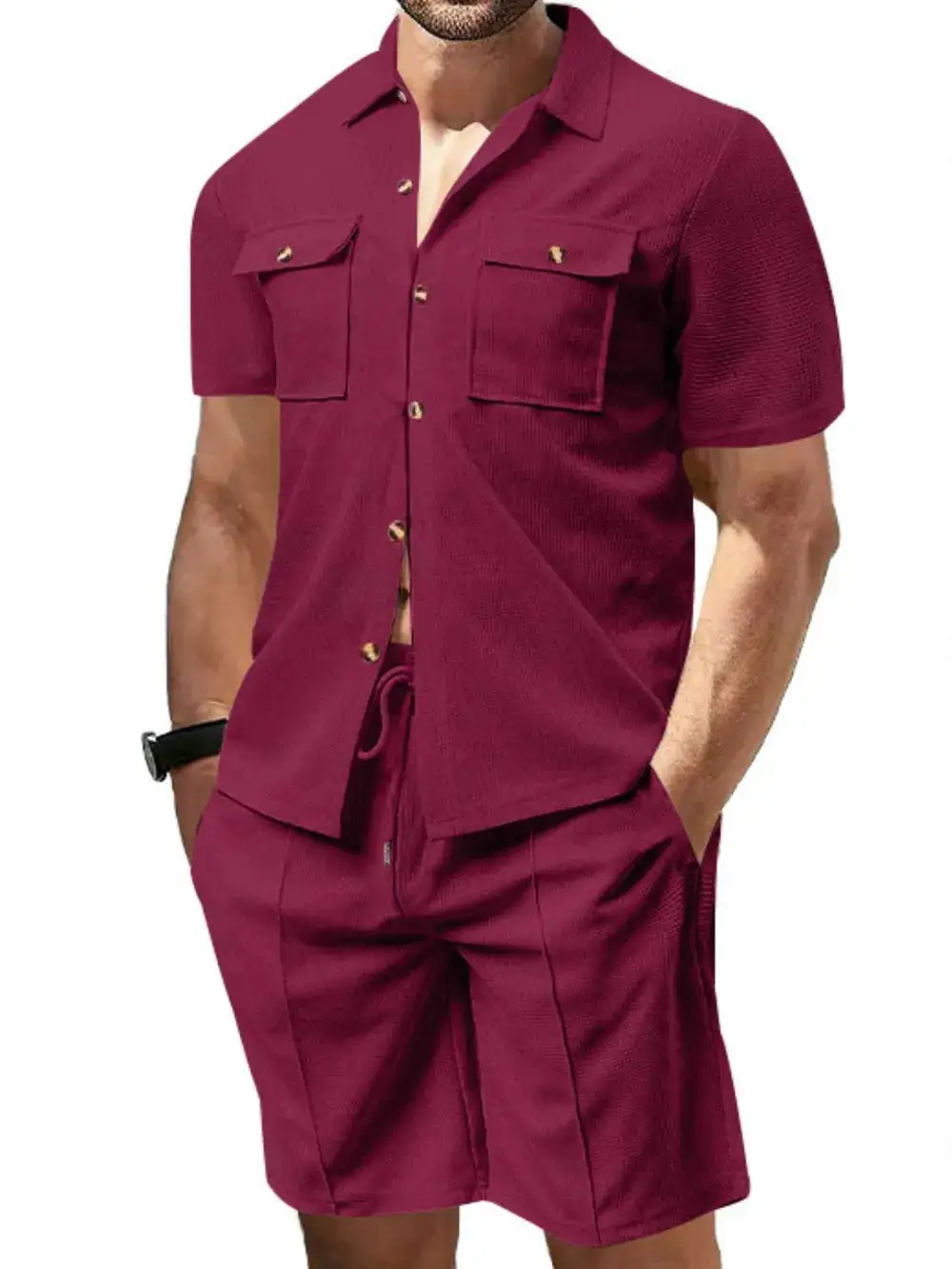 Button Detail Casual Set