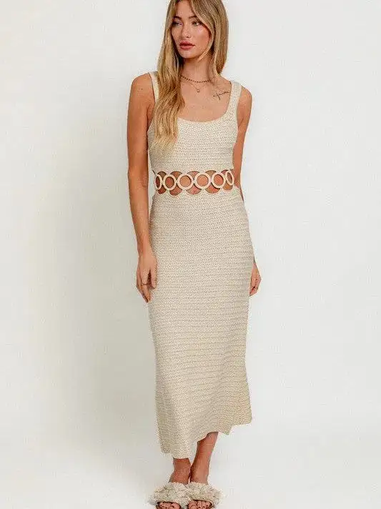 Fashion is an Attitude Square Neck Sleeveless Crochet Midi Dress