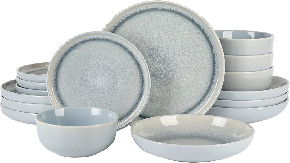 Gibson Elite Matisse 16 Piece Double Bowl Dinnerware Set, Cobalt Blue