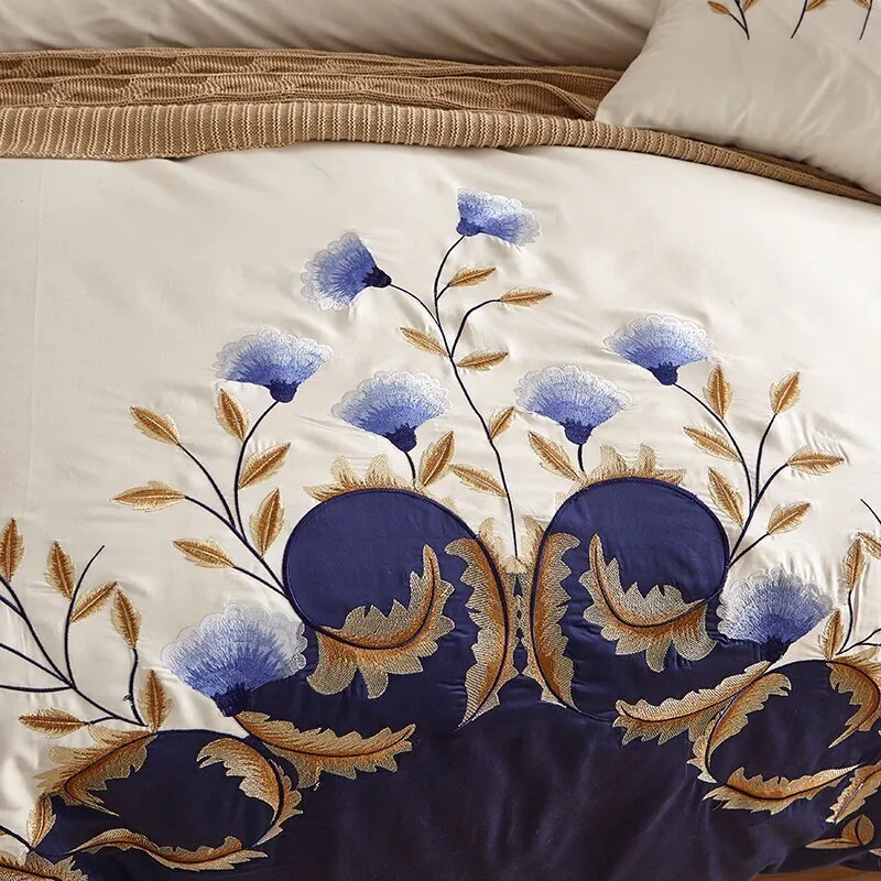 Luxury Embroidered Egyptian Cotton Duvet Cover Set