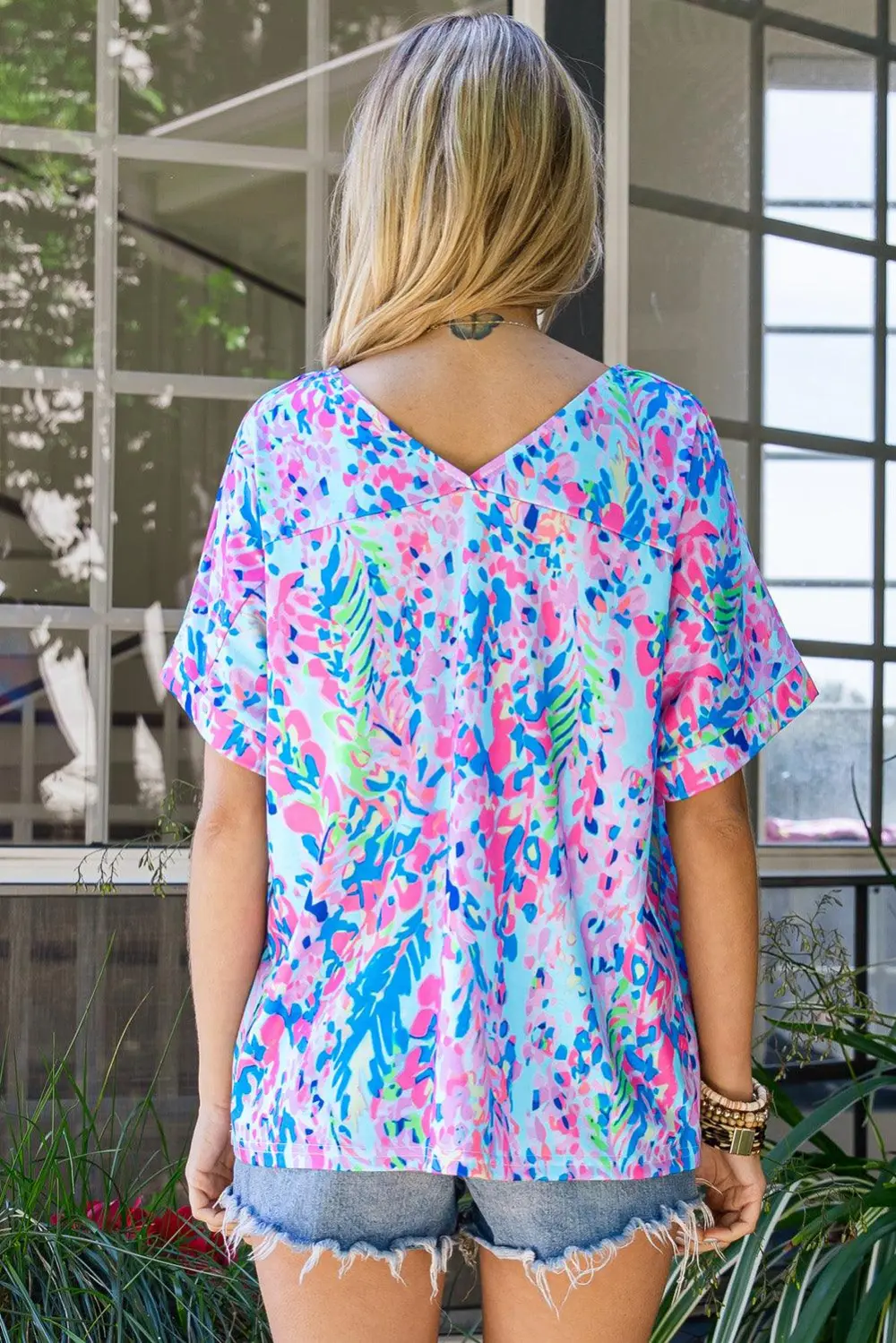 Printed V Neck Tee Shirt