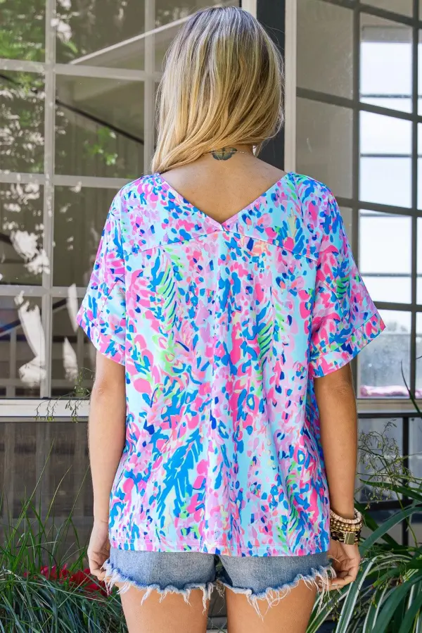 Printed V Neck Tee Shirt