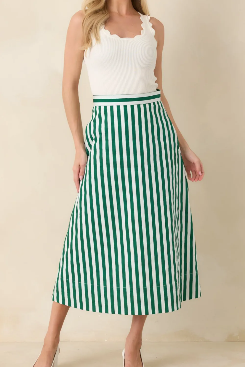 Opal Stripe Cotton Midi Skirt