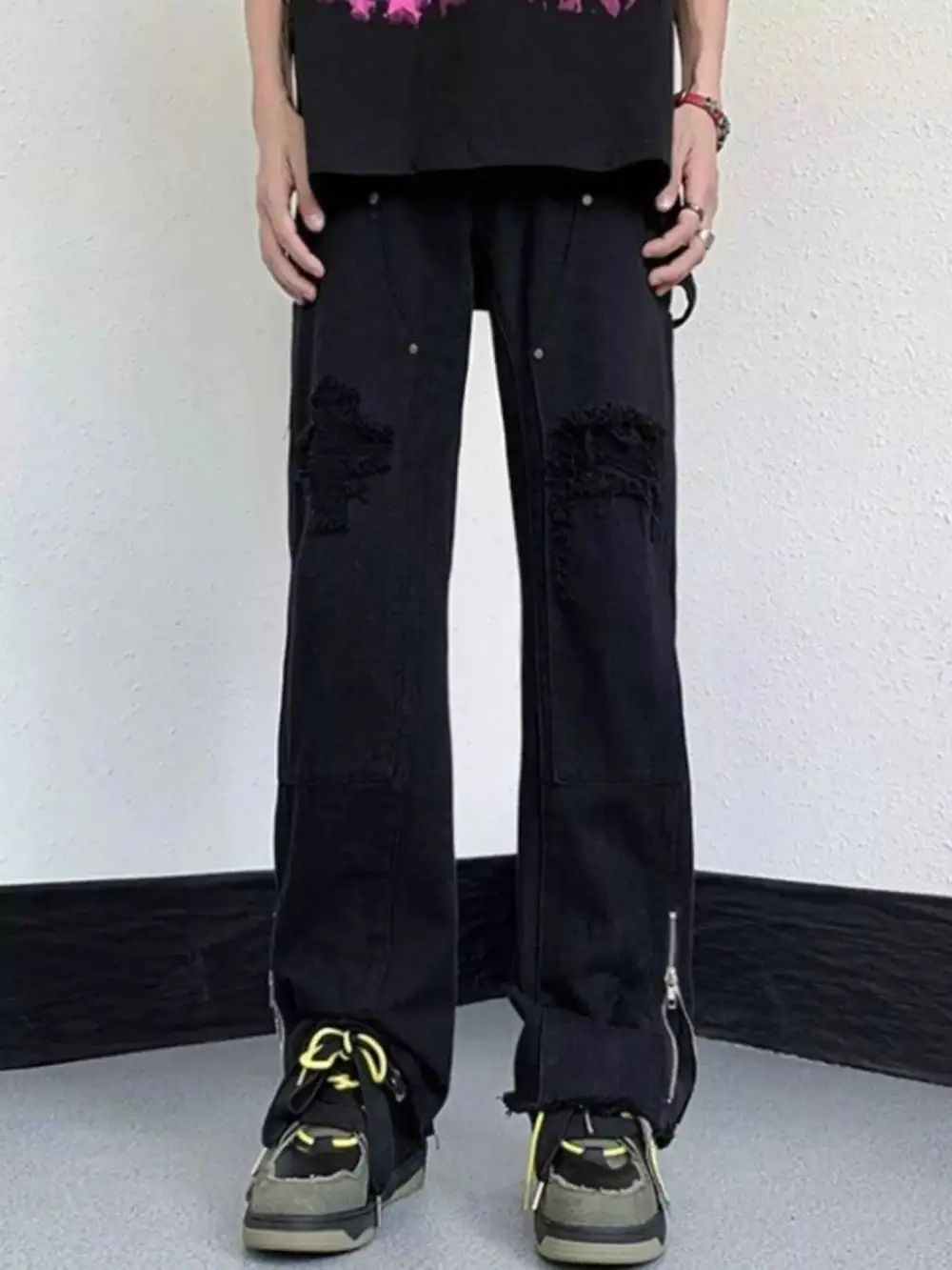 Distressed Raw Hem Wide Leg Jeans