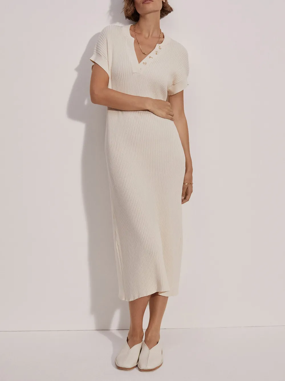 V-Neck Knit Midi Dress