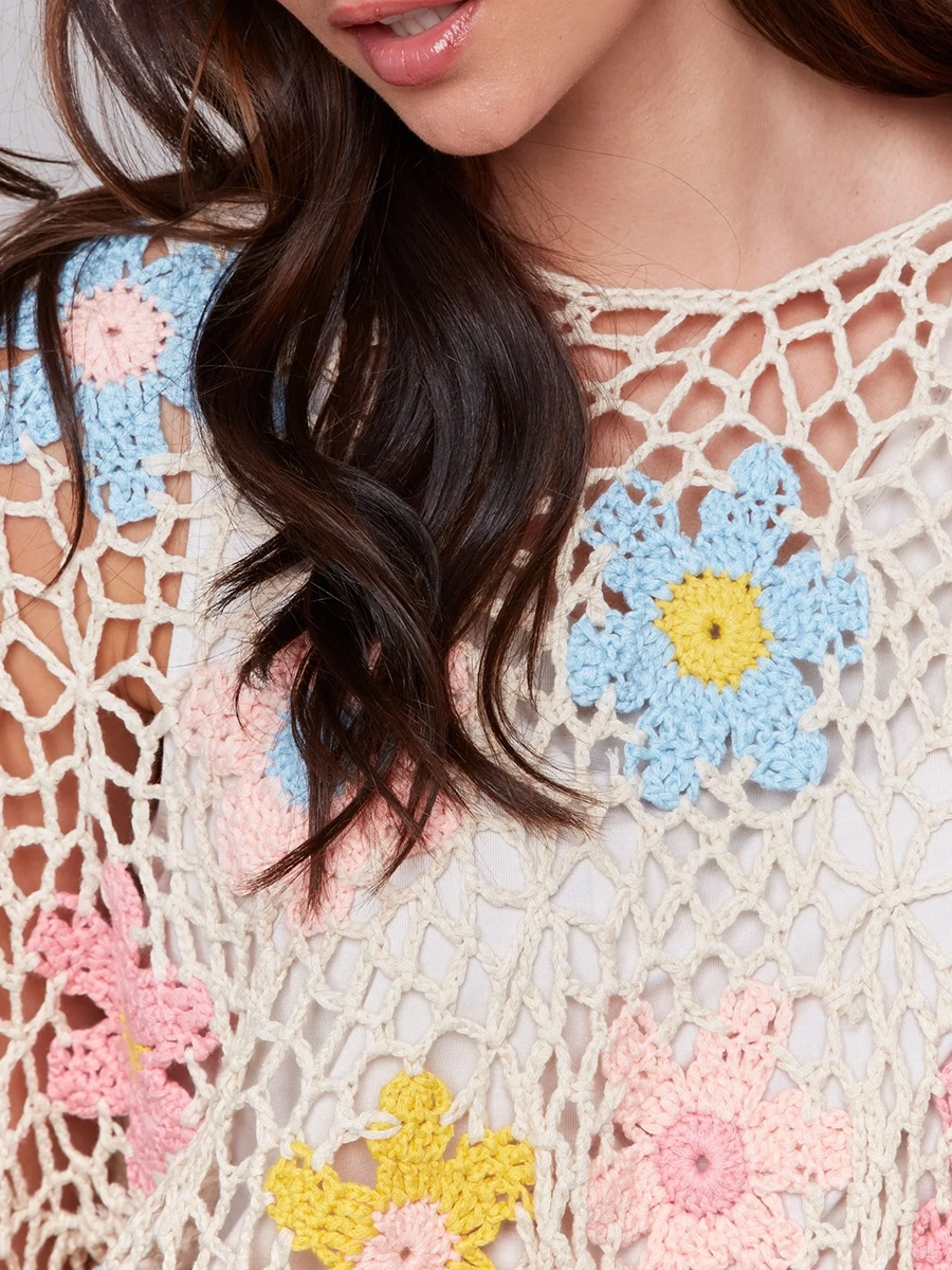 Lively Artistic Floral Women's Hollow Blouse