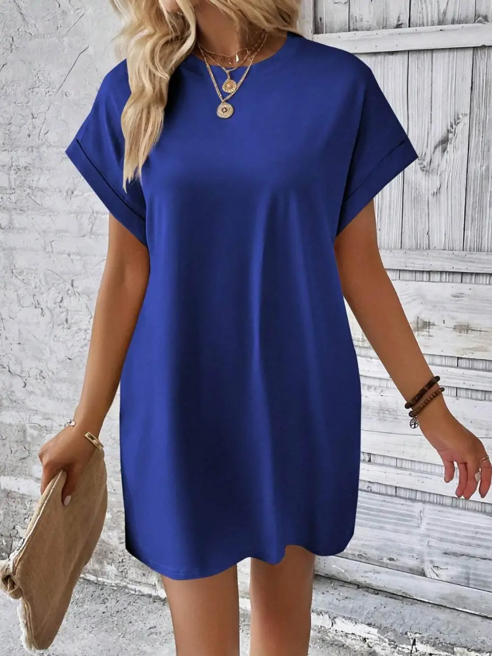 Relaxed Round Neck Short Sleeve Mini Dress