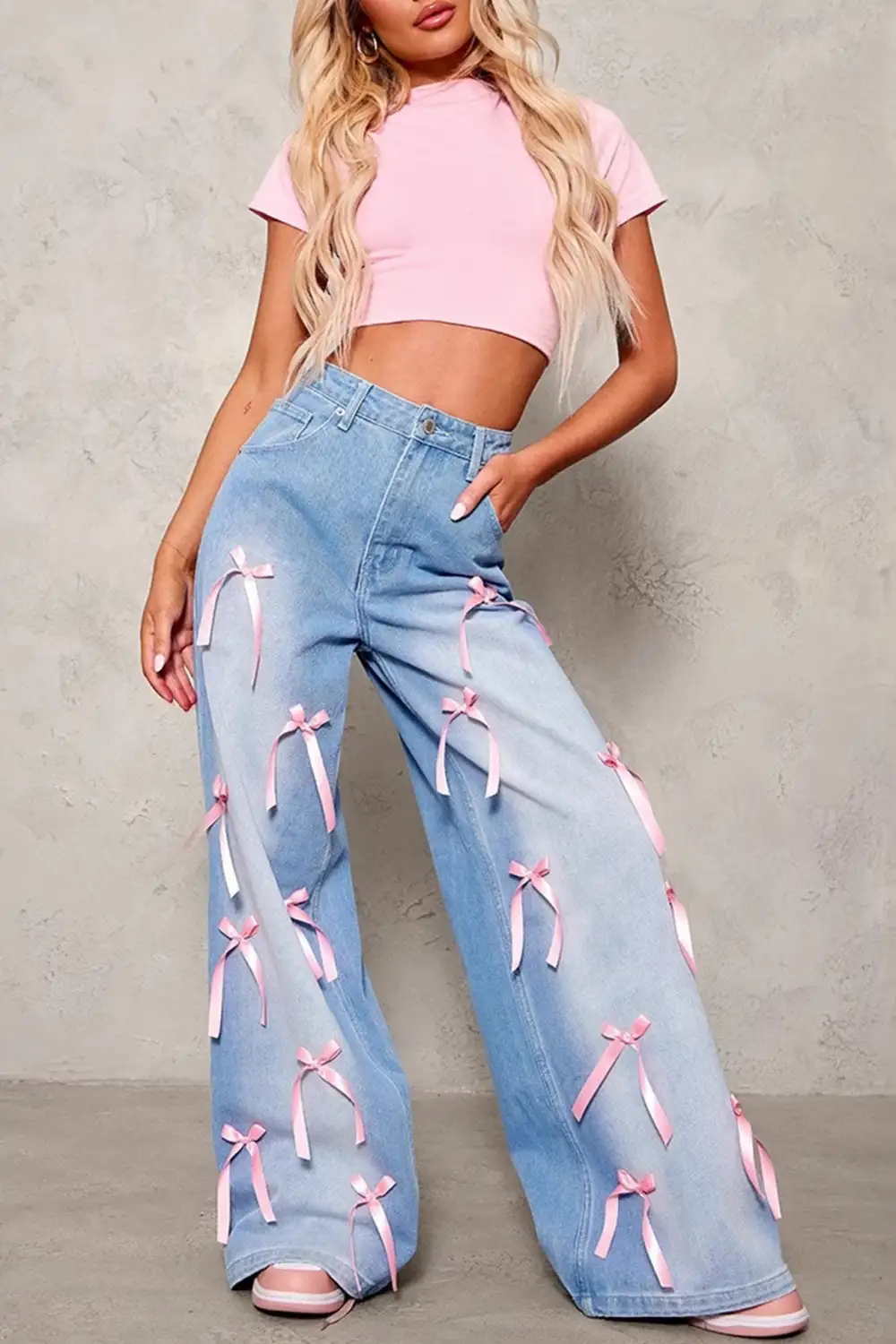 Bow Detail High Rise Jeans