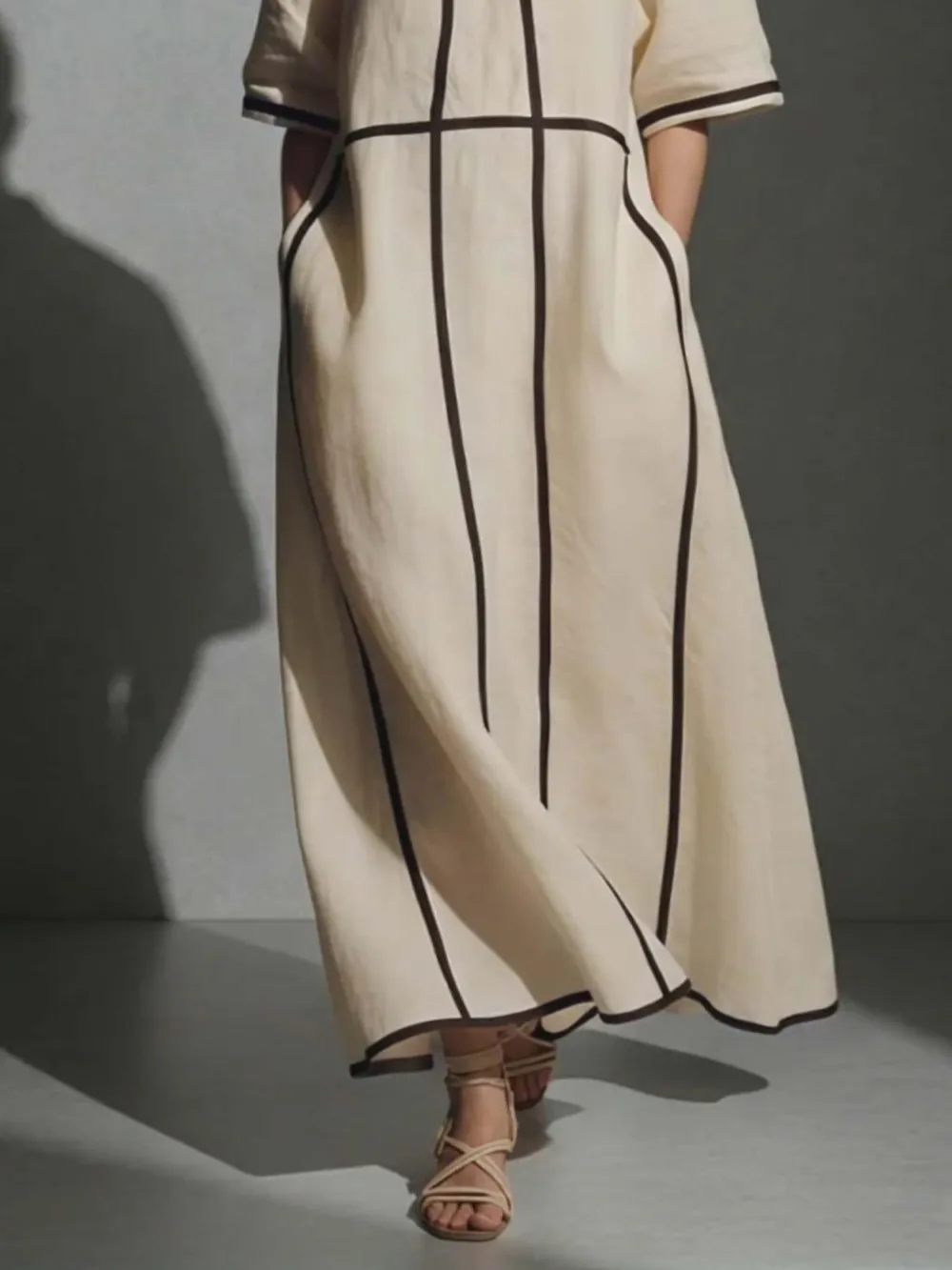 Minimalist Linen Piping Midi Dress