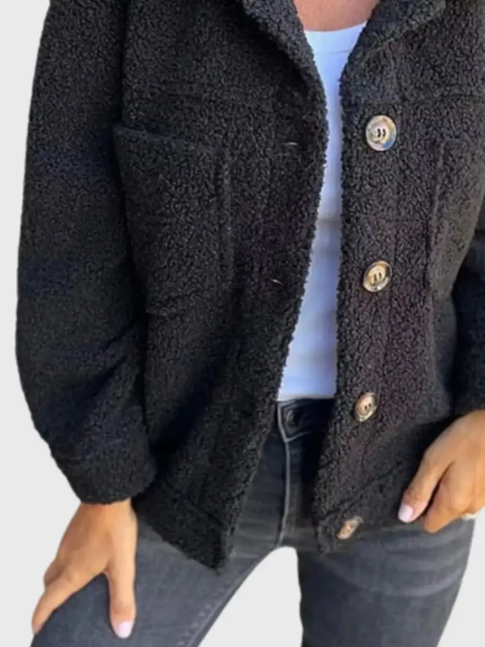 Full Size Single-breasted Sherpa Shacket Plus Size