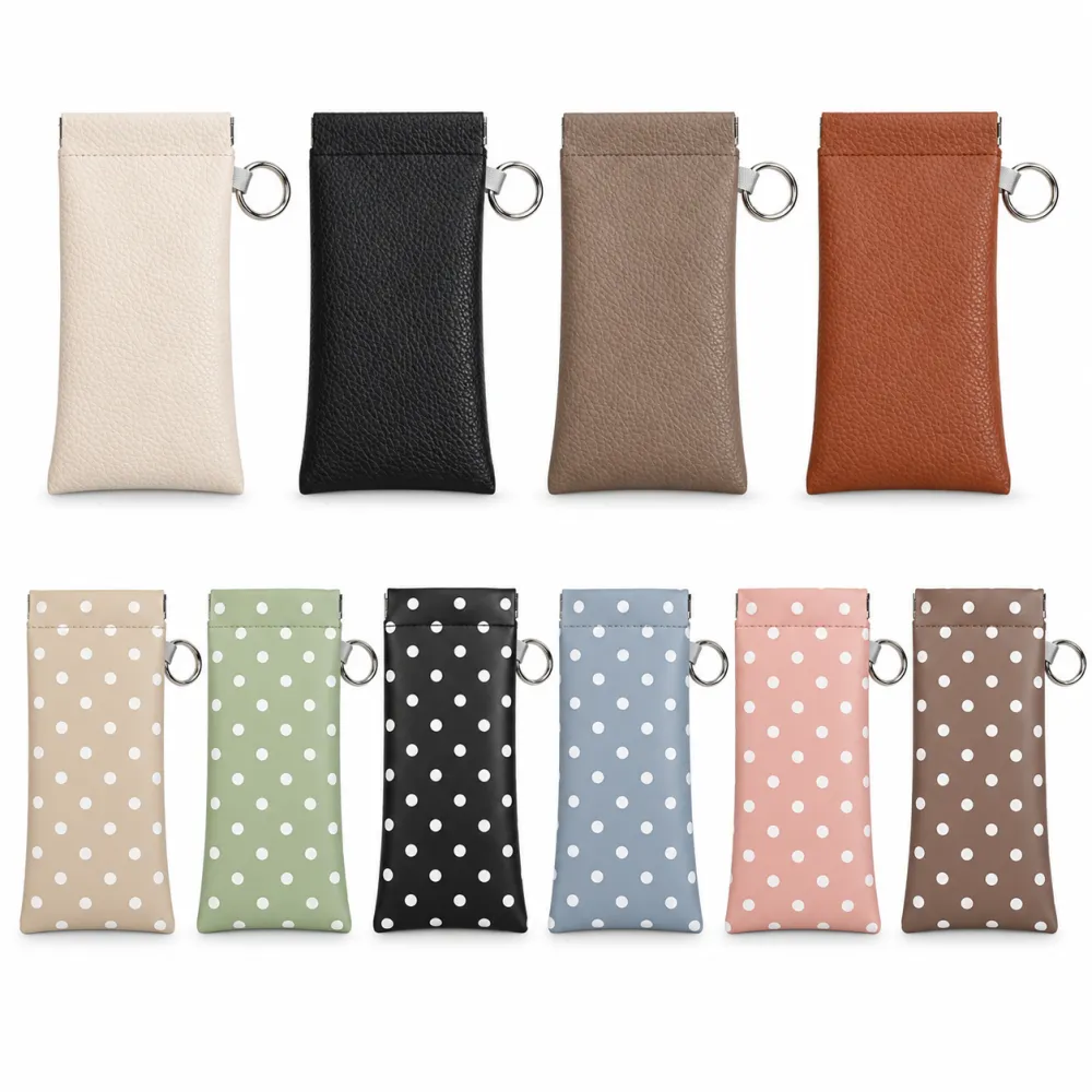 Portable Anti-Scratch Soft PU Leather Sunglasses Pouch, Elastic Open Glasses Bag
