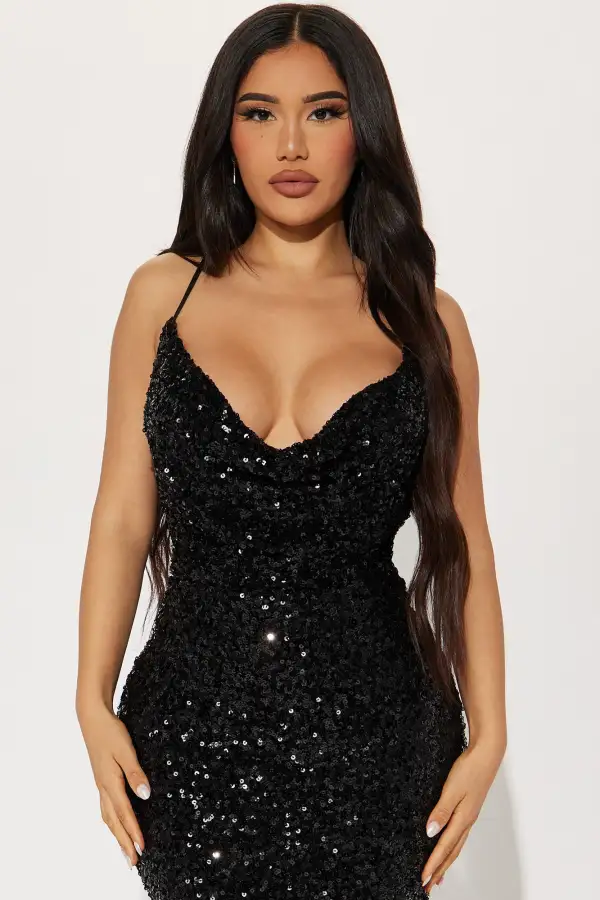 You Wish Sequin Midi Dress - Black