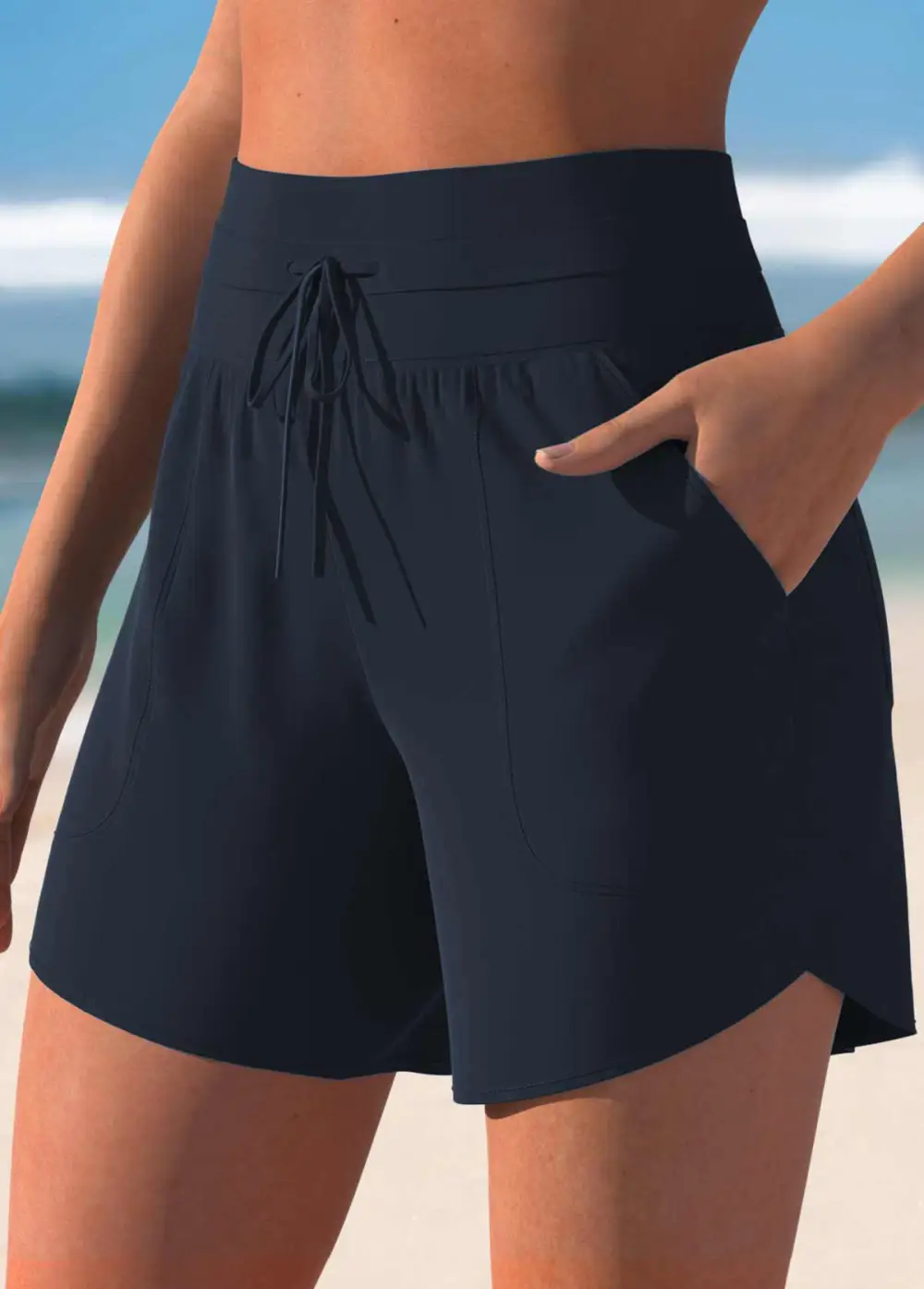Mid Waisted Black Color Swim Shorts