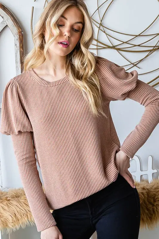 Darlena Puffed Sleeve Camel Top | URBAN ECHO SHOP