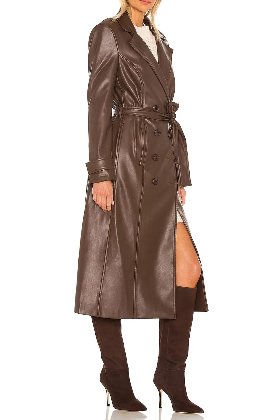 Faux Leather Trench Coat