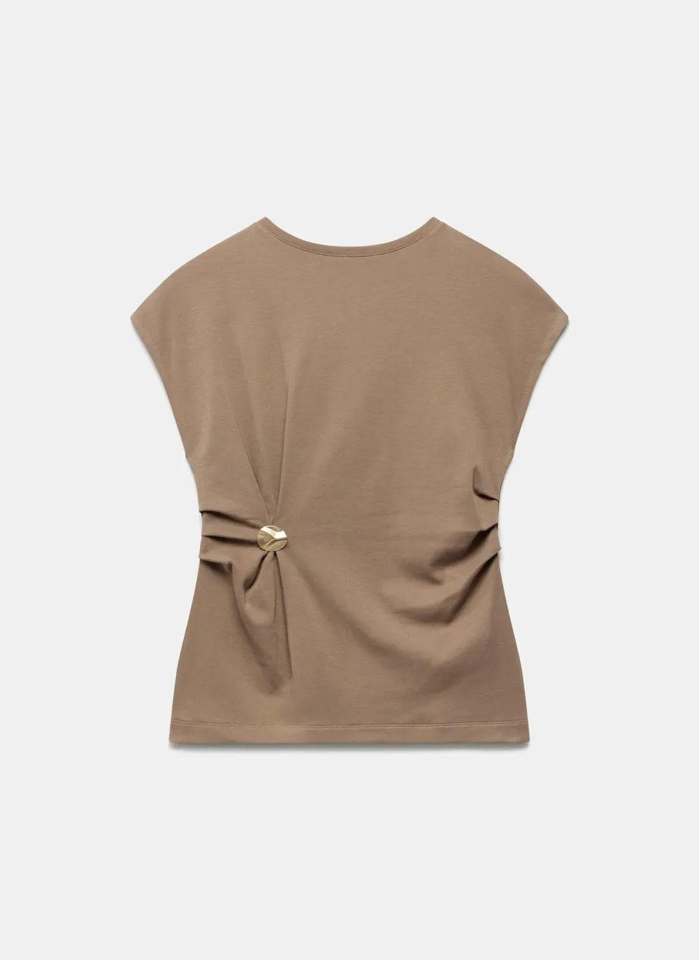 Casual Style Brown Gathered Detail T-Shirt