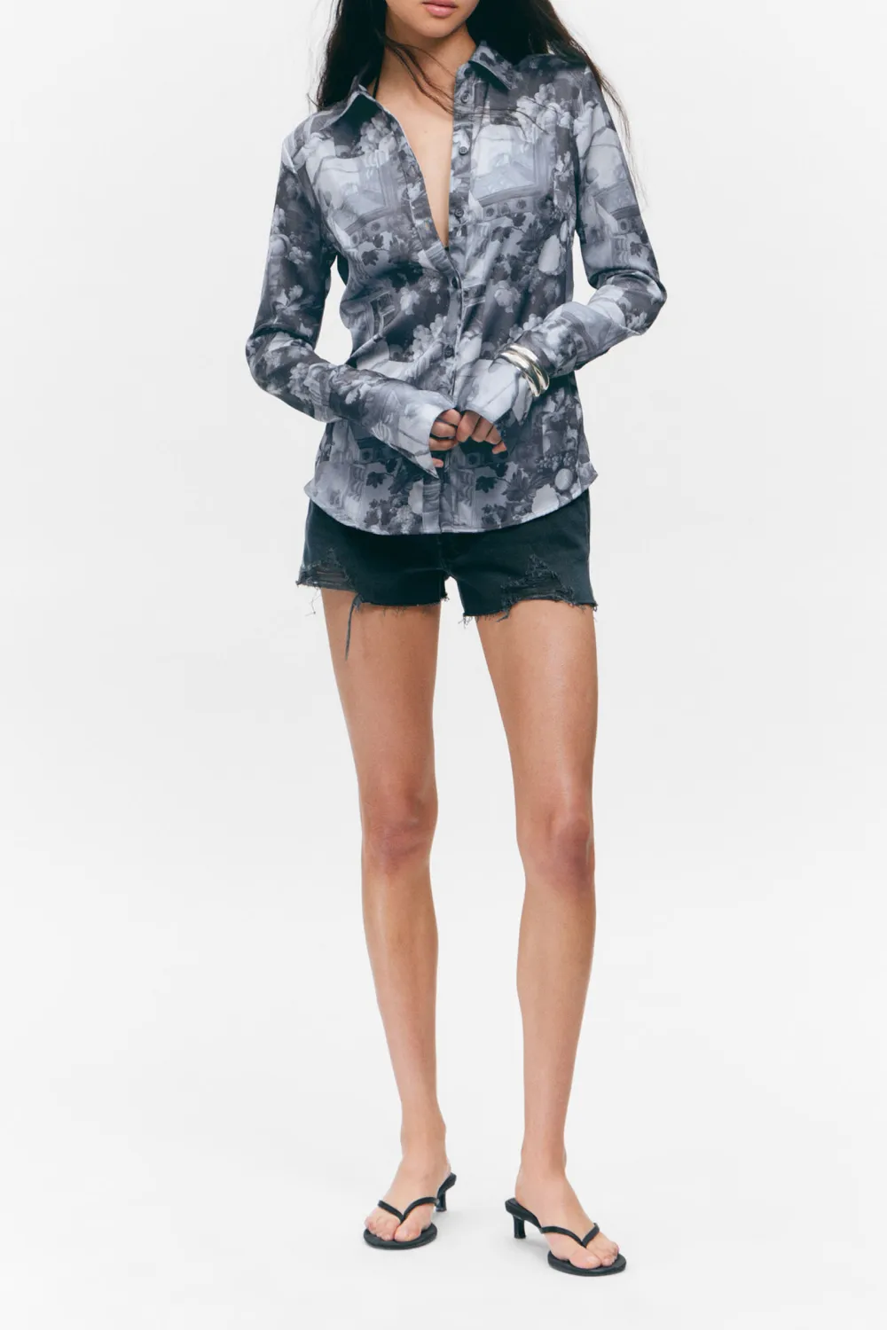 Sheer Printed Long Sleeve Shirt