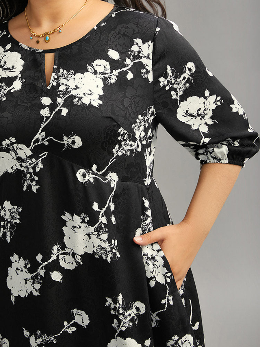 Elegant floral patchwork plus-size women's dress