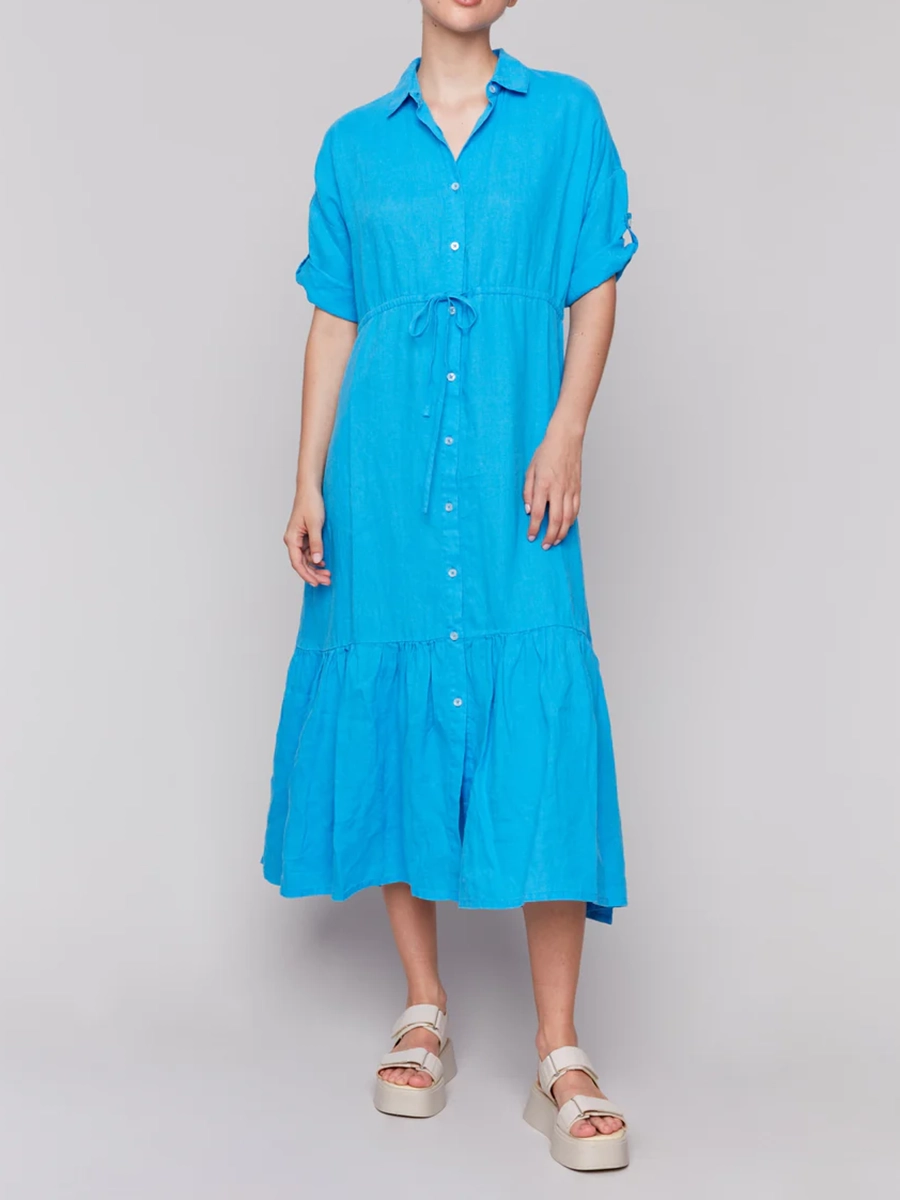 Waist Loose Casual Ladies Lapel Dress