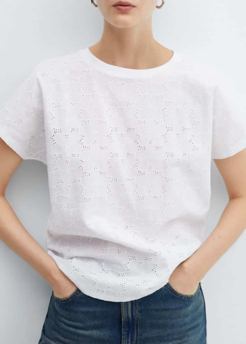 Openwork cotton-blend T-shirt