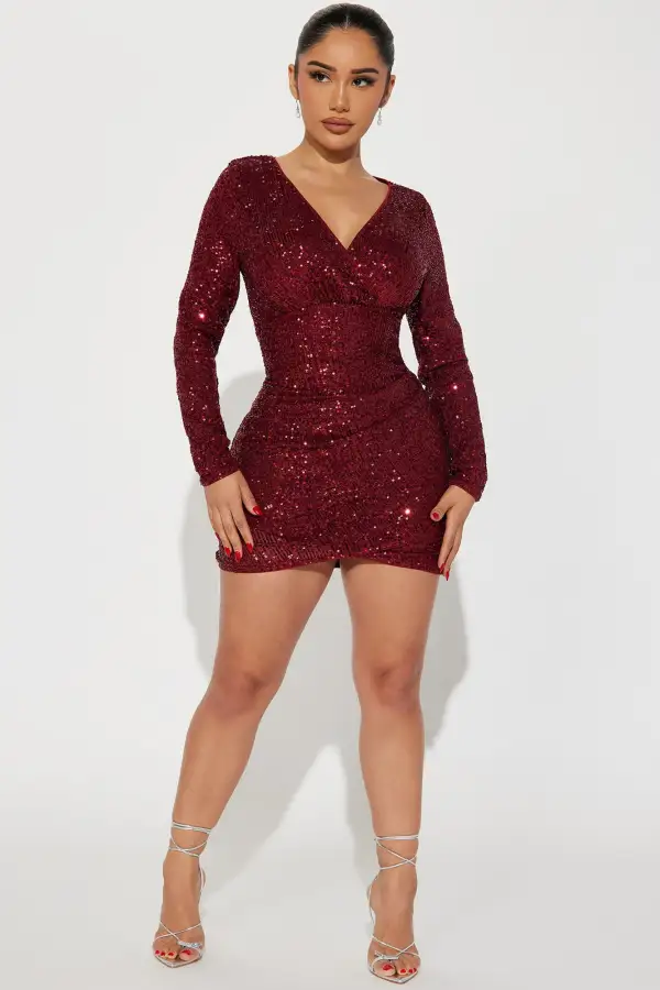 Elliana Sequin Mini Dress - Burgundy