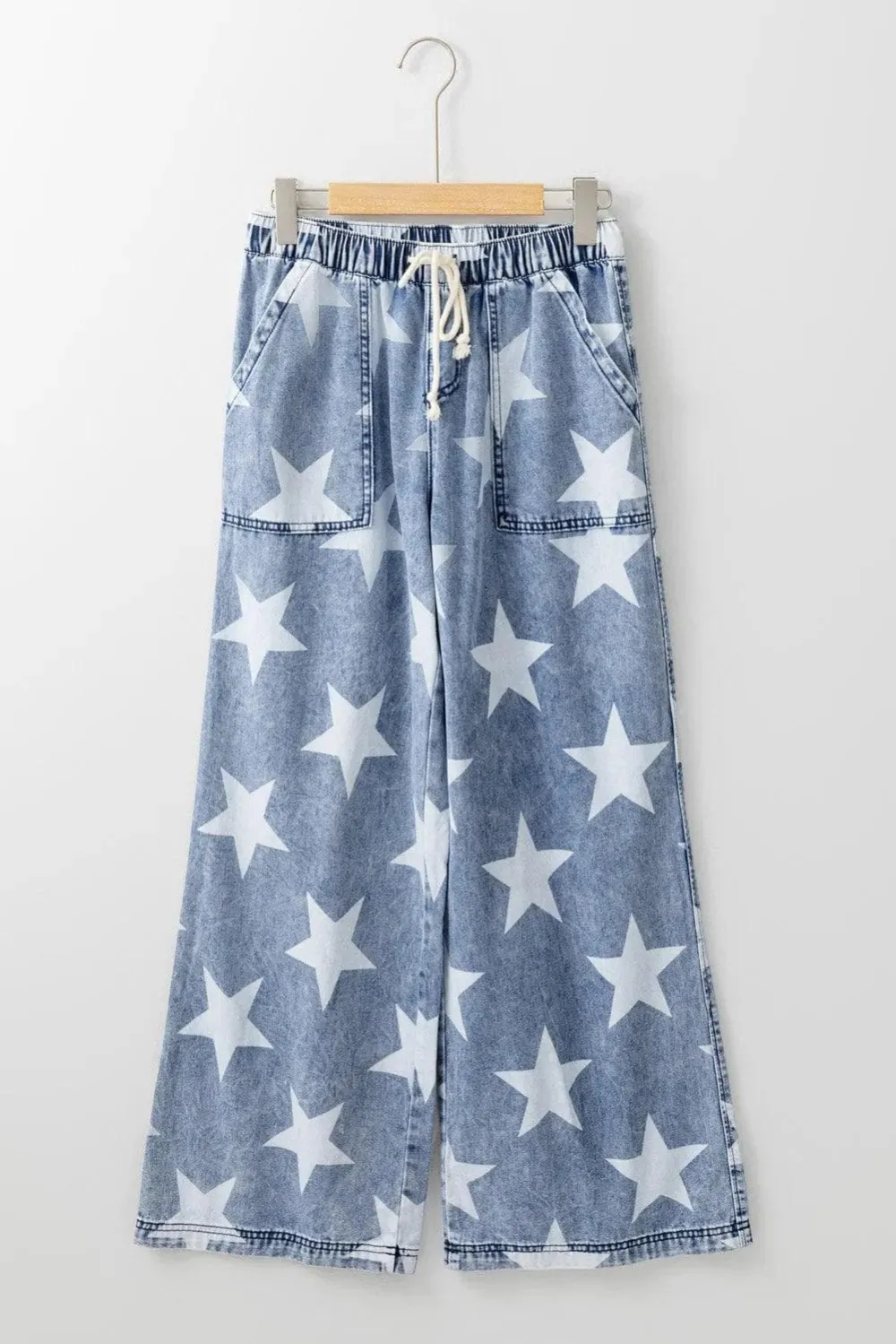Wide Leg Drawstring High Waist Print Jeans