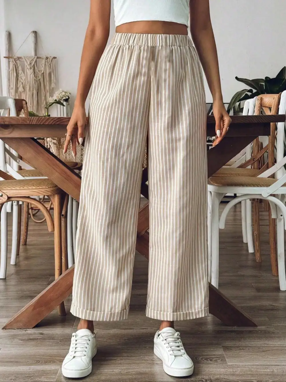 Striped High Waisted Wide Leg Pants