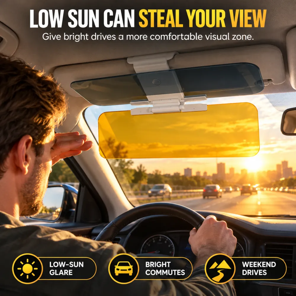 Adjustable Car Anti-Glare Sun Visor, Day & Night Driving Windshield Glare Blocker, Universal Windshield Anti-Glare Accessory