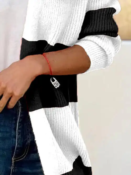 Contrast Open-Front Long-Sleeve Cardigan