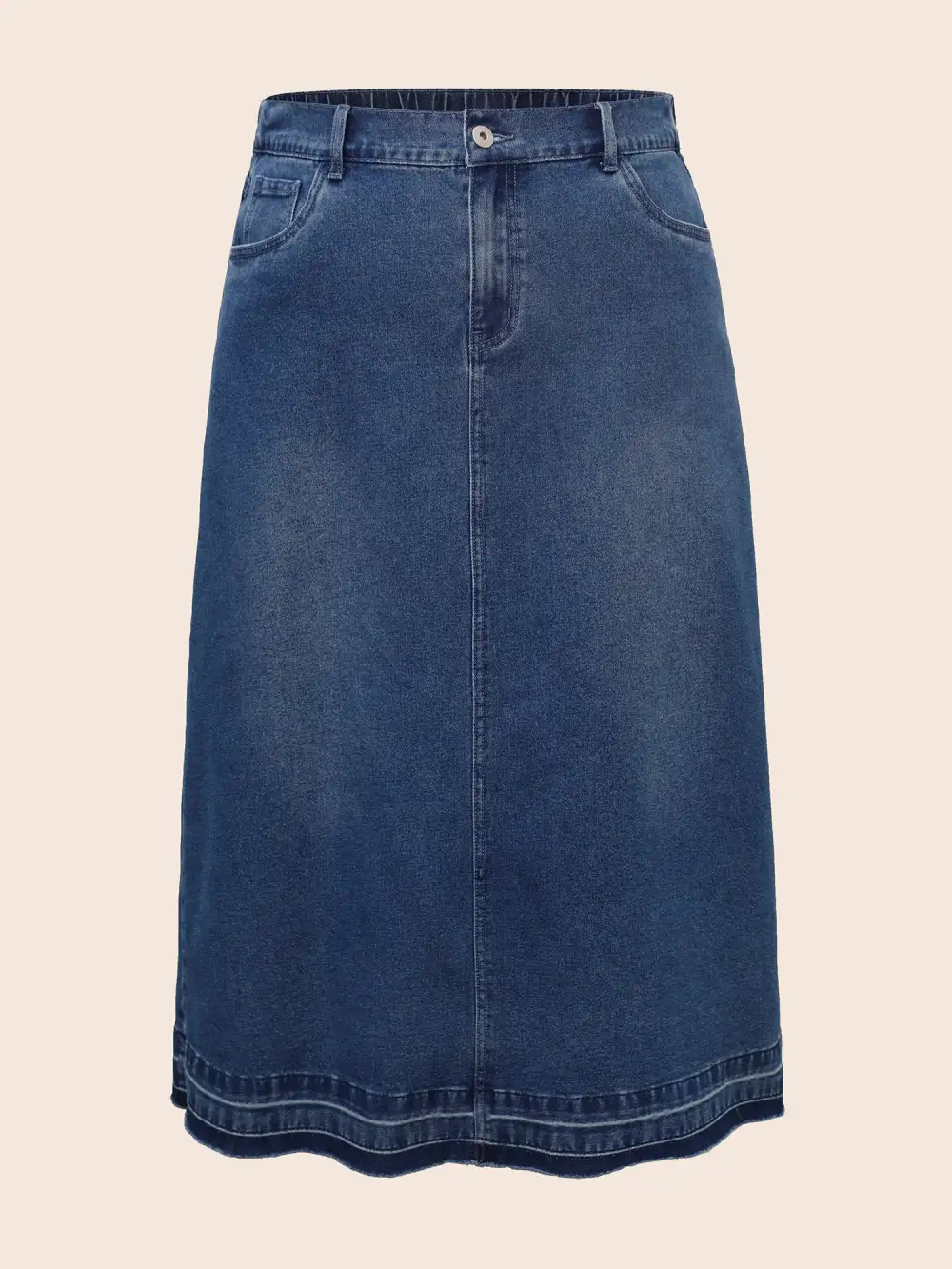 Stretch Denim Back Slit Midi Skirt