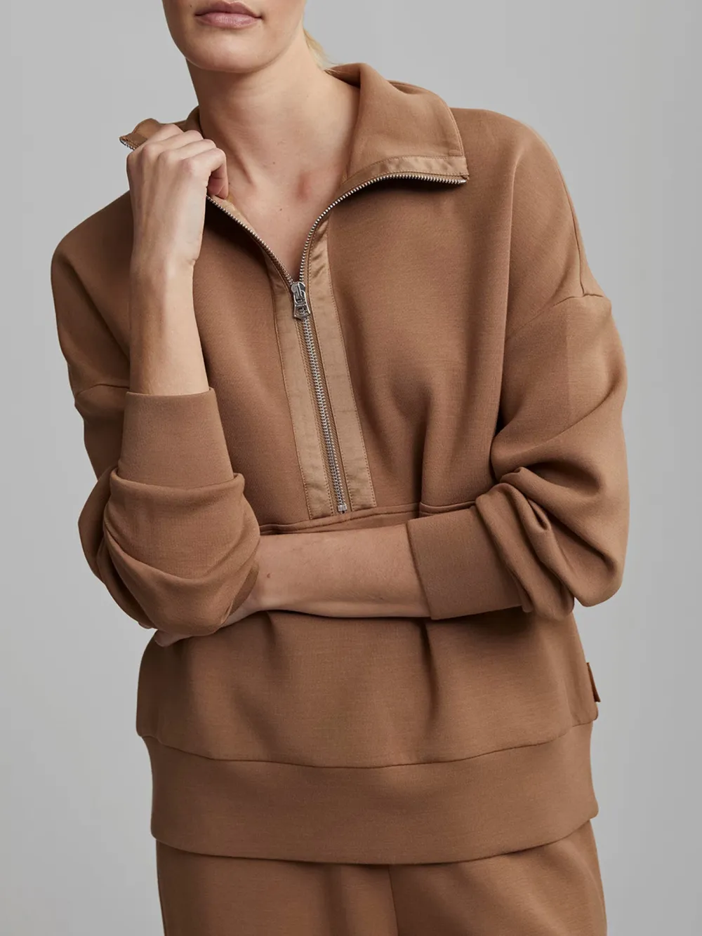 Chic Quarter-Zip Wide-Collar Loose Sweatshirt