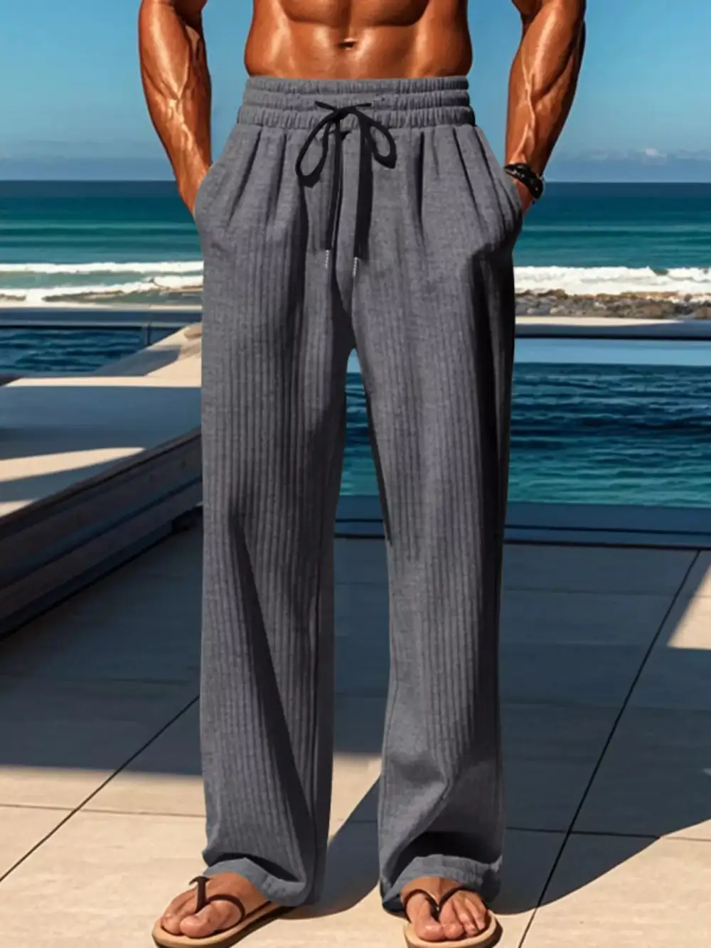 Men's Full Size Ribbed Knit Wide Leg Pants