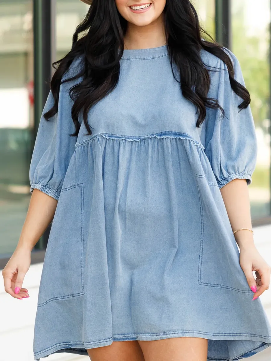 Open Back Denim Loose Fitting Dress