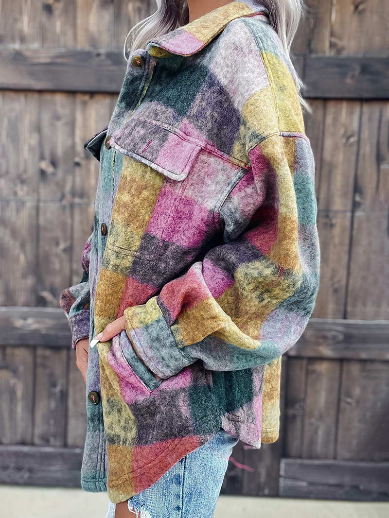 Multicolor Brushed Plaid Pocketed Oversize Shacket