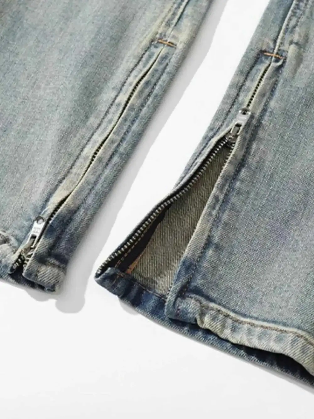 Zip Detail Washed Straight Leg Jeans