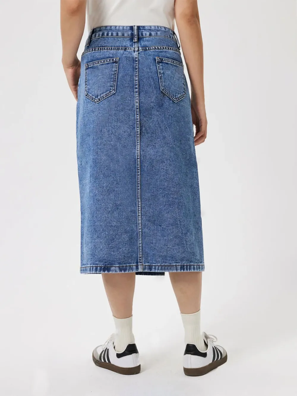 Slit Midi Denim Pockets Skirt