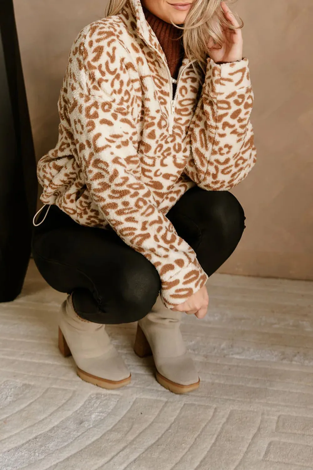 Leopard Quarter Zip-Up Jacket