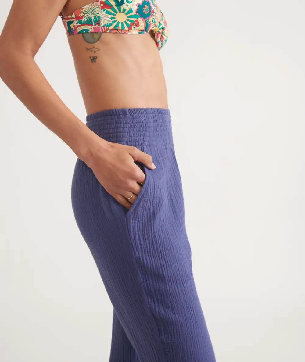 Navy Blue Double Cloth Wide Pants