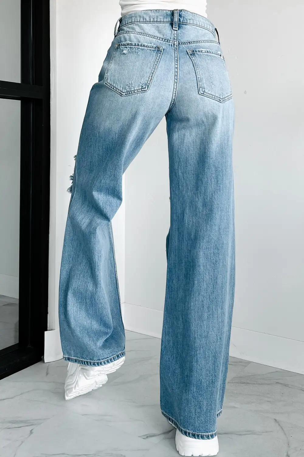 High Rise Distressed Wide Leg Sneak Peek Jeans