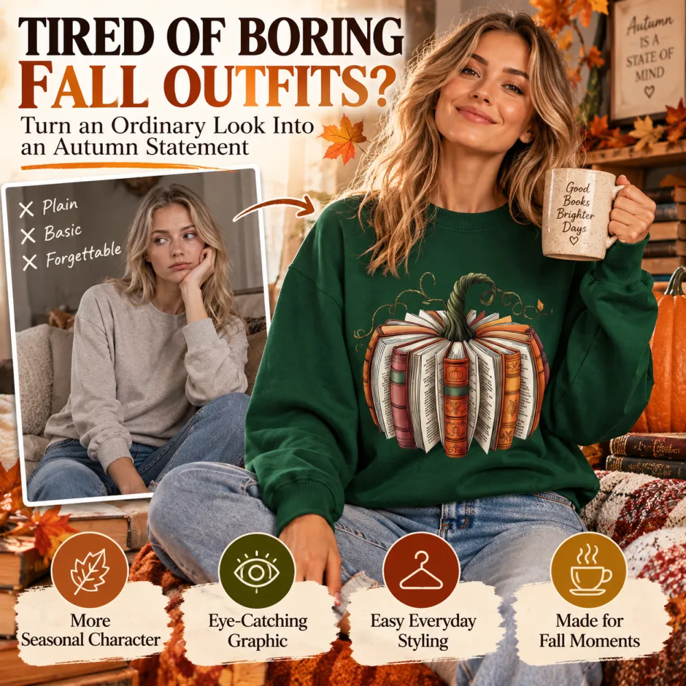 Fun Women's Pumpkin Book Round Neck Long Sleeve Sweatshirt