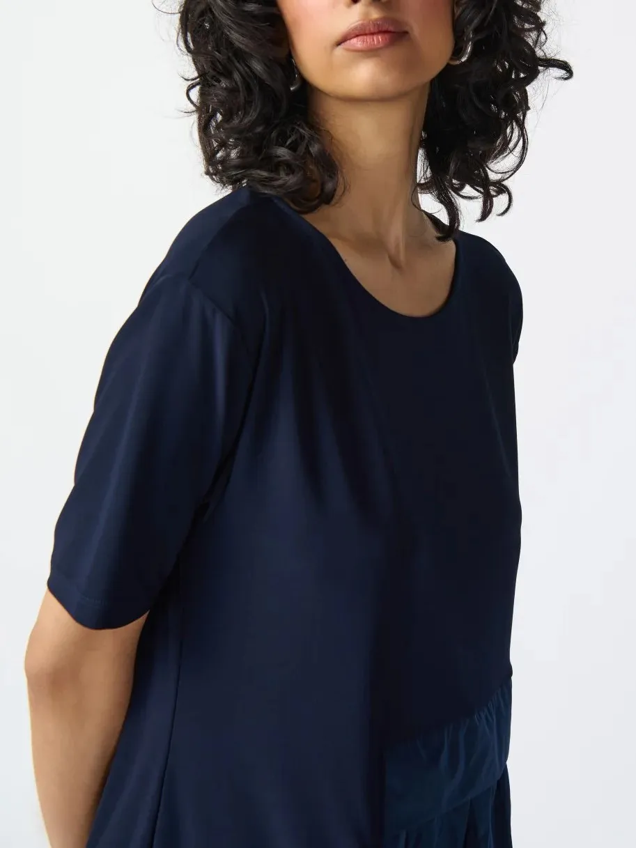 Navy Blue Short - Sleeve Fit - and - Flare Dress