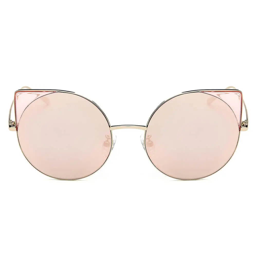 Mirrored Lens Round Cat-Eye Sunglasses